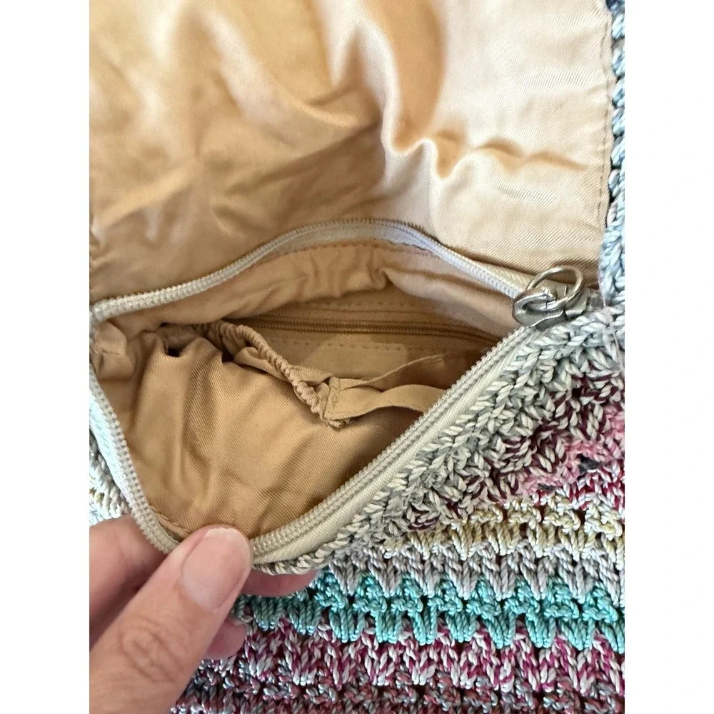 The Sak Rainbow Stripe Crochet Crossbody Boho Bag Vtg Fall Harvest Earth Tones